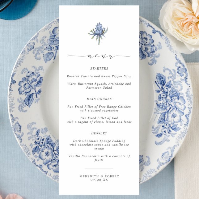 Menu Élégant Mariage de script de chardon bleu (Créateur téléchargé)