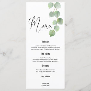 Menu Élégant mariage de script Eucalyptus Gold Green