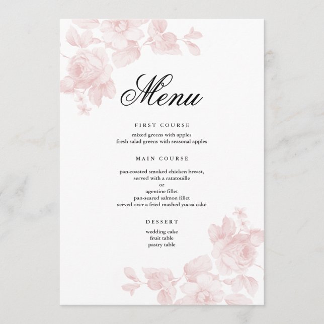 Menu Élégant Mariage de script floral (Devant)