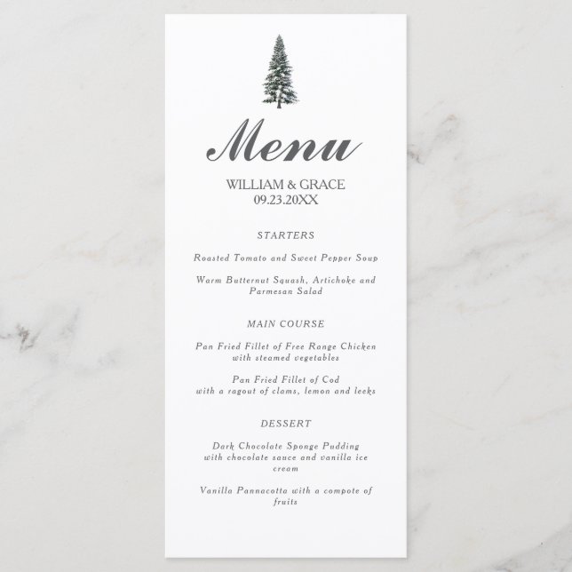 Menu Élégant mariage de Snowflakes Winter Wonderland (Devant)