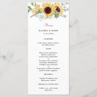 Menu Élégant Mariage de tournesol rustique