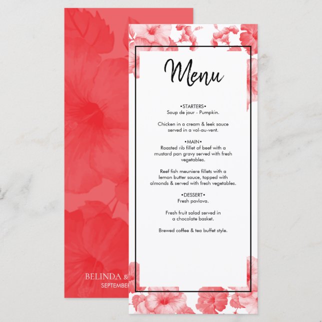 Menu Elégant Mariage d'hibiscus aquarelle (Devant / Derrière)
