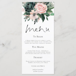 Menu Élégant Mariage Emerald et florale blush