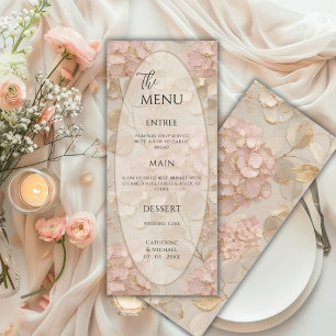 Menu Élégant Mariage Fleur Rose Crème