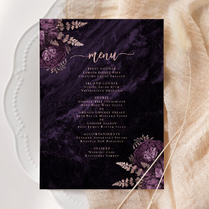 Menu Élégant Mariage Fleur Rose Or