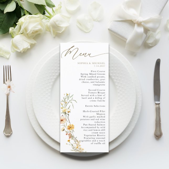 Menu Elégant Mariage Fleur sauvage couleur jaune pâle (Créateur téléchargé)
