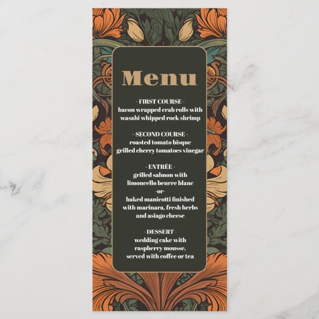 Menu Élégant Mariage Floral Art Nouveau (Devant)