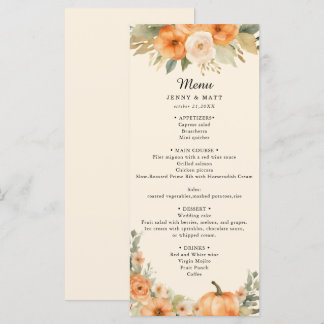 Menu Élégant mariage floral bohème aquarelle citrouille