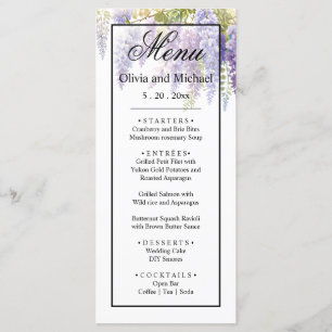 Menu Élégant mariage floral de glyteria couleur pourpre