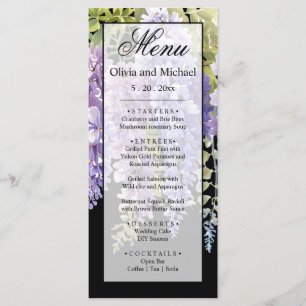 Menu Élégant mariage floral de glyteria couleur pourpre