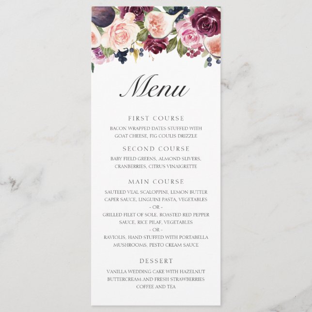 Menu Élégant Mariage floral de la chute de fruits viole (Devant)