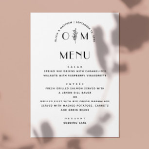 Menu Élégant mariage floral noir et blanc
