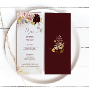Menu Élégant mariage floral or bourguignon