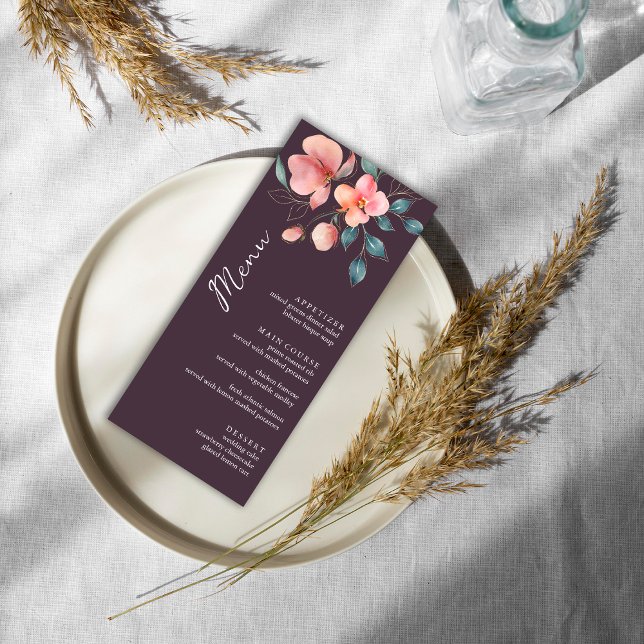 Menu Élégant Mariage floral rose et or moderne (Créateur téléchargé)