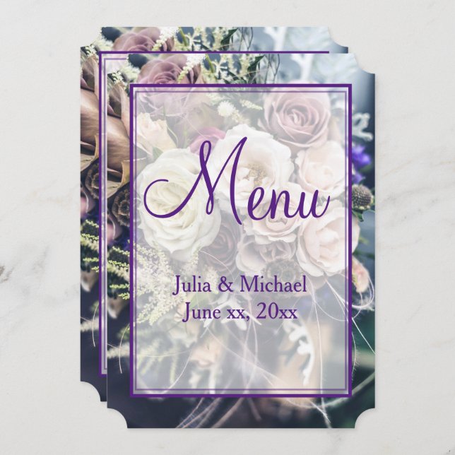 Menu Élégant Mariage floral violet (Devant / Derrière)