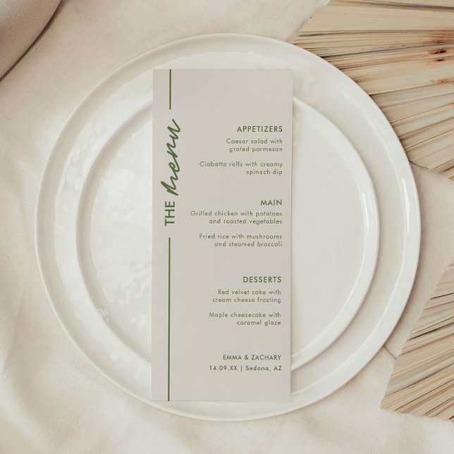 Menu Élégant Mariage gris et vert olive (Créateur téléchargé)
