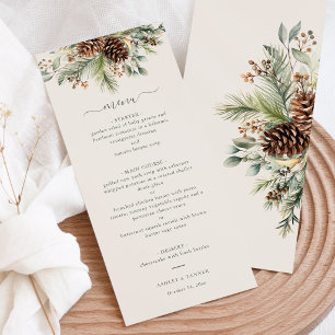 Menu Élégant mariage hivernal avec verdure de pin