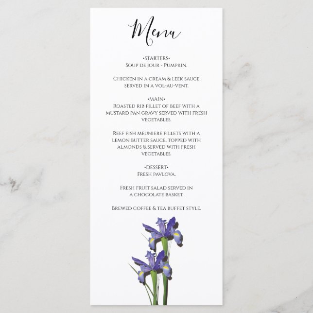 Menu Élégant Mariage Iris violet (Devant)