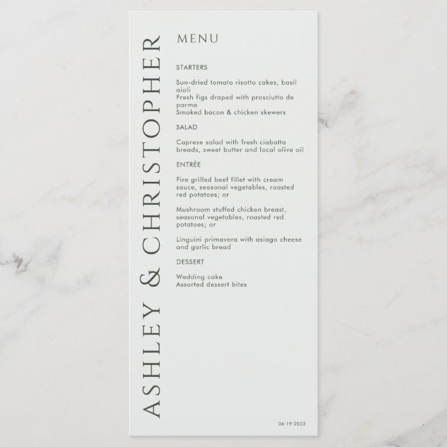 Menu Élégant Mariage moderne de mousse verte (Devant)