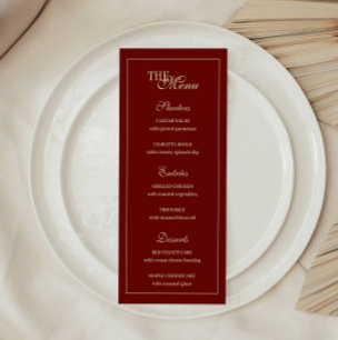 Menu Élégant Mariage Monogramme Script Rouge Vin