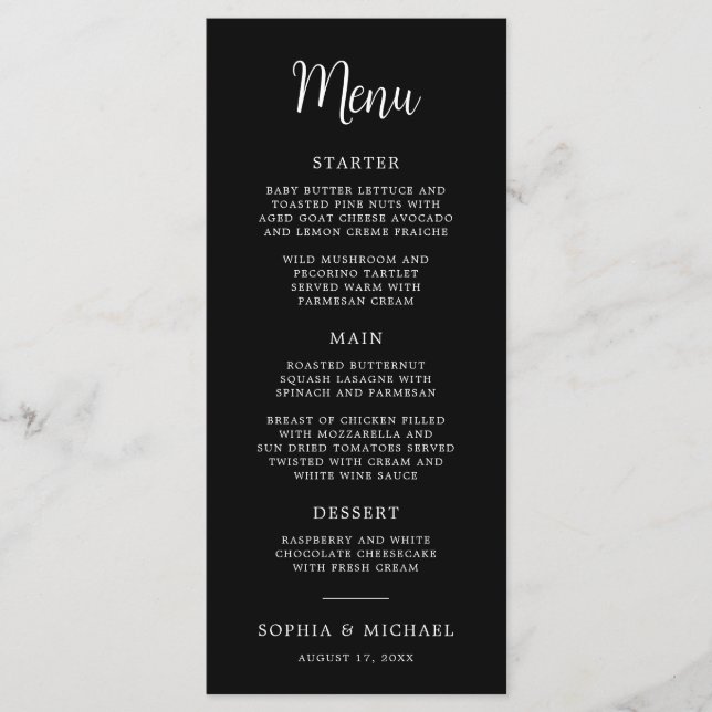 Menu Élégant Mariage noir blanc (Devant)