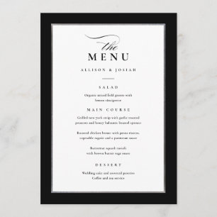 Menu Élégant Mariage noir et argent