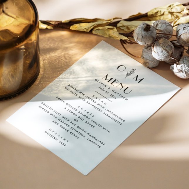 Menu Élégant Mariage noir et blanc | Flore minimaliste (Créateur téléchargé)