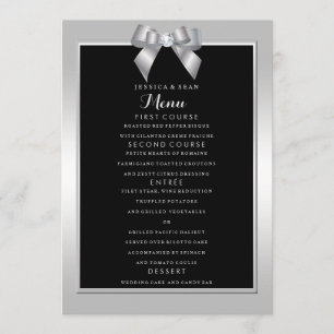 Menu Élégant Mariage noir et bow de Gem Argent