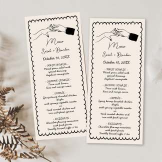 Menu Elégant Mariage noir rétro tiré à la main