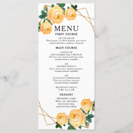 Menu Elégant Mariage or géométrique Orange Floral Boho