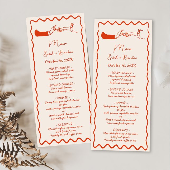 Menu Elégant Mariage Orange Retro tiré à la main (Créateur téléchargé)