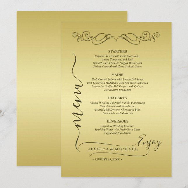 Menu Elégant mariage Ornate Or Luxury (Devant / Derrière)
