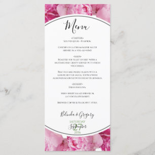 Menu Élégant Mariage Pink Peonies