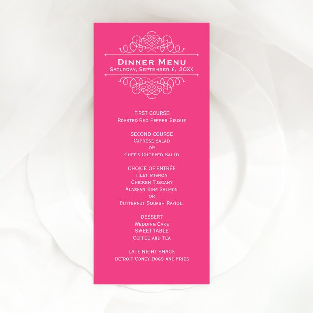 Menu Élégant Mariage Rose Chaud Monogram Dîner (Créateur téléchargé)