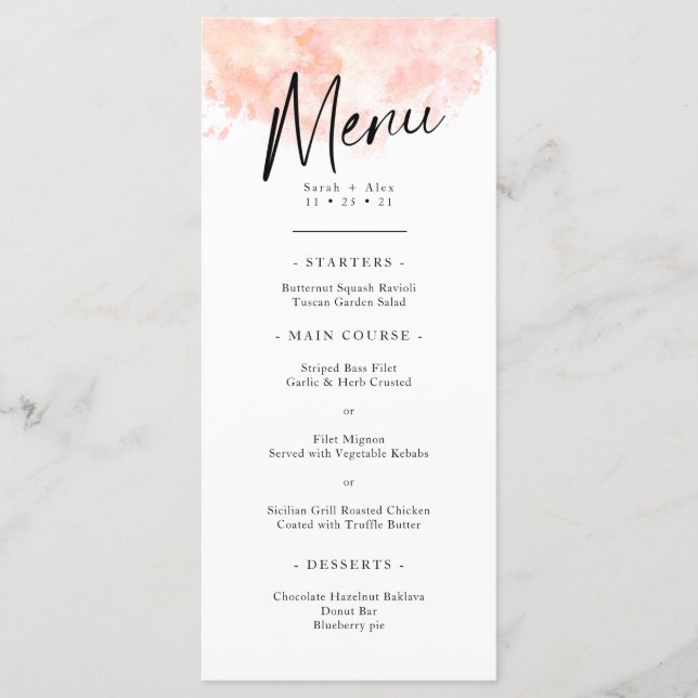 Menu Élégant Mariage rose pâle (Devant)
