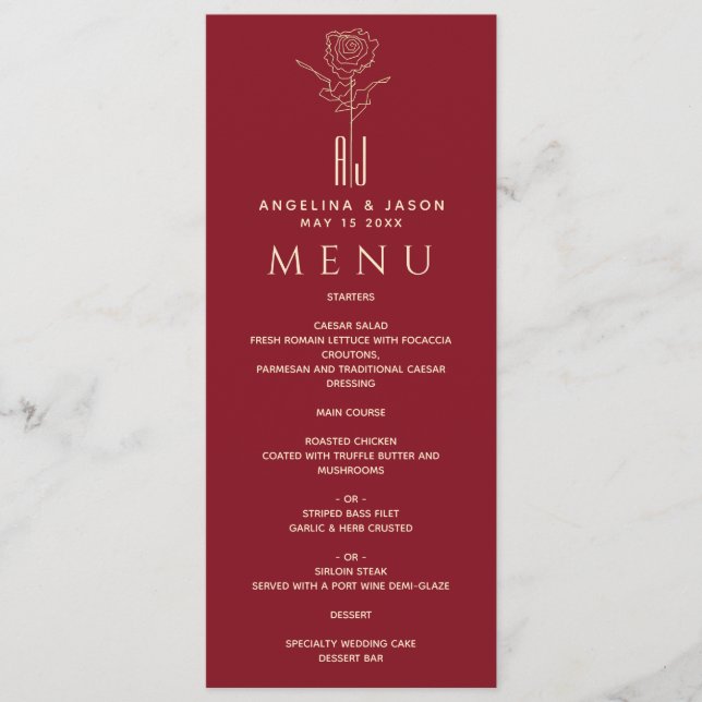 Menu Élégant Mariage rouge (Devant)