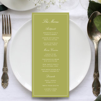 Menu Élégant Mariage Vert Olive Script