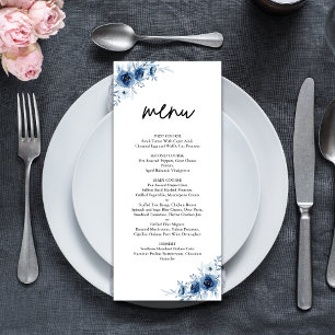 Menu Élégant Mariage Vintage Fleurs Bleues à la Françai