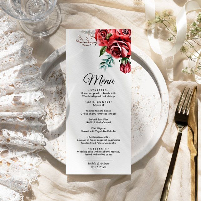 Menu Élégant Marsala Rouge Rose Rustique Mariage (Créateur téléchargé)