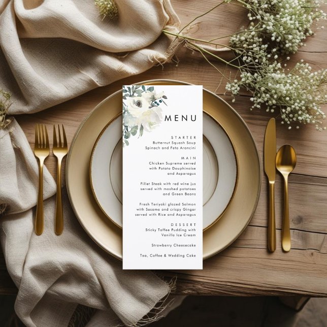 Menu Elegant Minimal Ivory Floral Dusty Blue Wedding  (Créateur téléchargé)