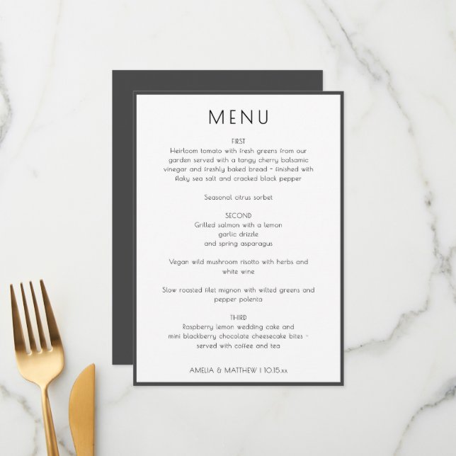 Menu Elegant Minimal Modern White Simple Wedding Dinner (Devant/Arrière en situation)