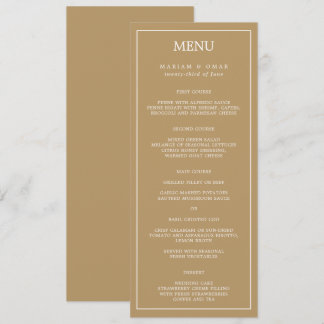 Menu Élégant Minimaliste Bordure Or Mariage Dîner