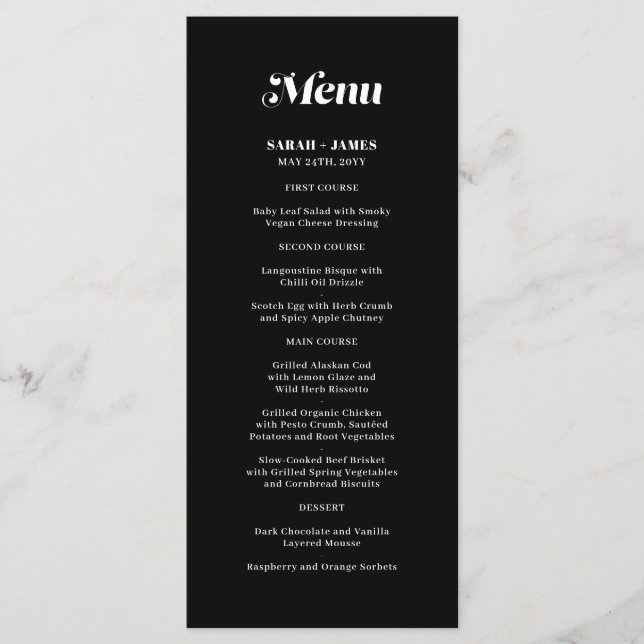 Menu Élégant minimaliste Gras Calligraphie Mariage noir (Devant)