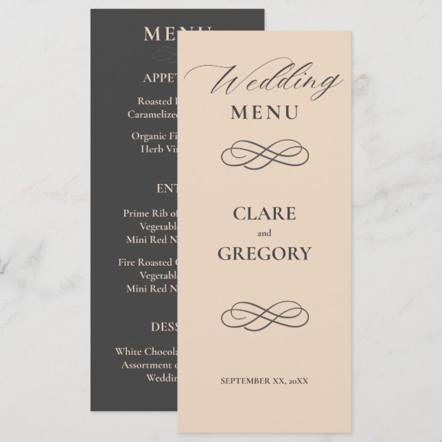 Menu Élégant minimaliste Mariage gris amande (Devant / Derrière)