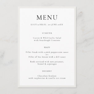 Menu Élégant minimaliste   Moderne Chic Mariage simple