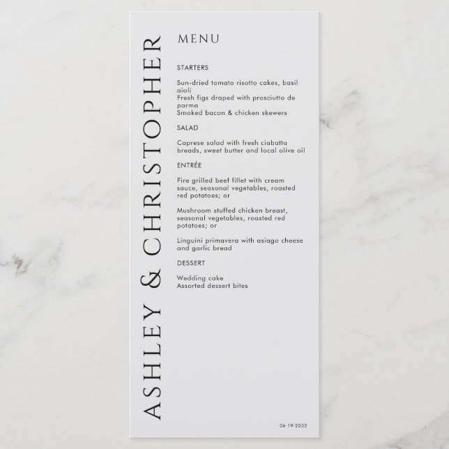 Menu Élégant moderne fumée Mariage noir (Devant)