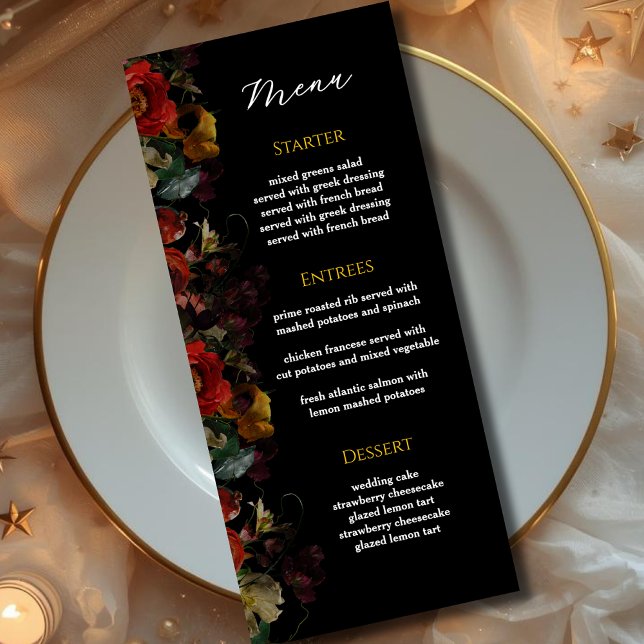 Menu Élégant moderne moody fleurs mariage (Créateur téléchargé)