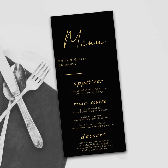 Menu Élégant moderne Noir et Or Classy Mariage chic (Créateur téléchargé)
