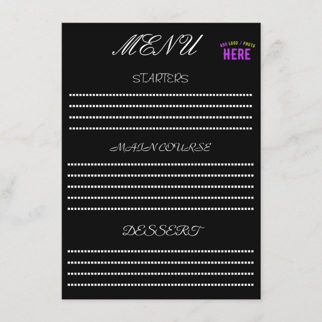 MENU ÉLÉGANT MODERNE PERSONNALISABLE NOIR MARQUE VÉRIFI (Devant)