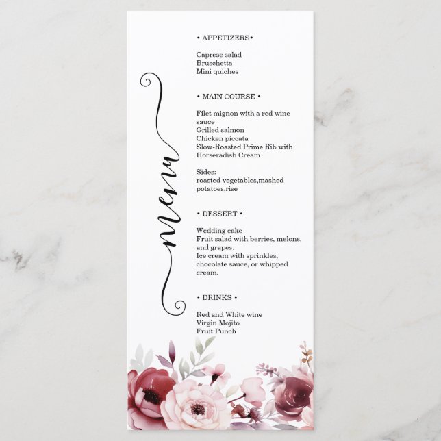 Menu Elegant Monogram Floral Wedding Double-Sided  (Devant)